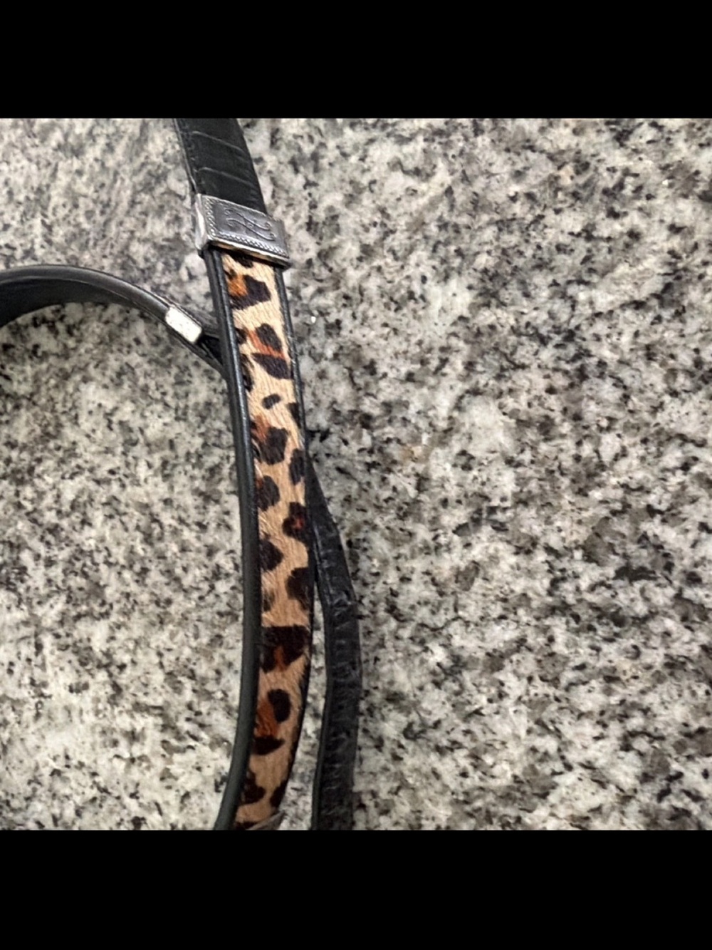 Vintage Brighton Leopard and Zebra Print Slim Belt with Black Trim